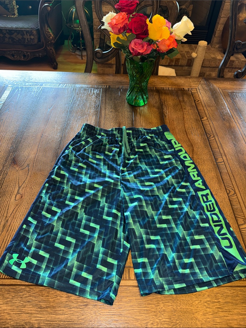 Under Armour Blue and Green Geo Performance Shorts